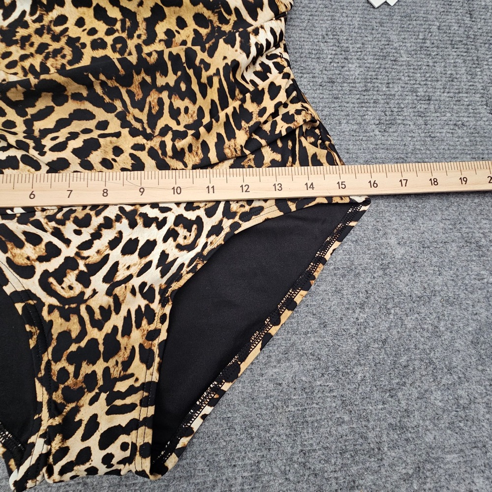 DKNY One Piece Swimsuit Women UPF 40+ M Brown Leopard Print Ruffle Tummy Control - Picture 8 of 9